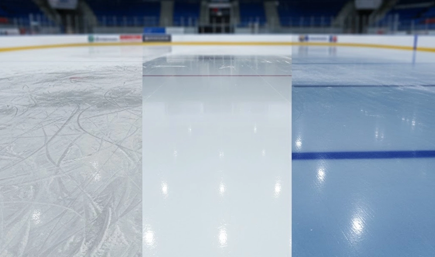 Разные типы ледового покрытия (хоккей, фигурное катание, керлинг) и их текстурные отличия.