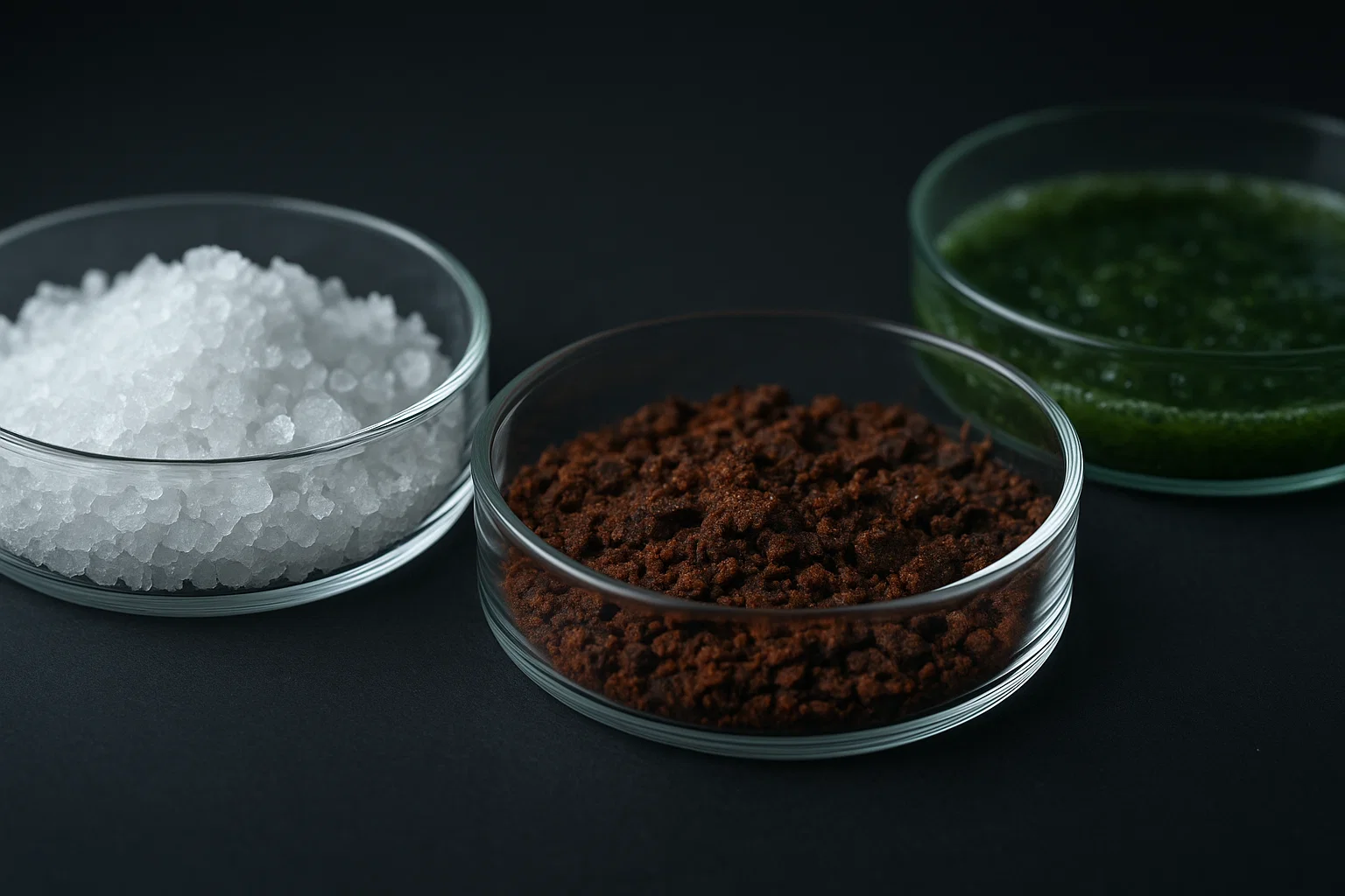 Макро-изображение: образцы основных загрязнителей оборотной воды – накипь, коррозия и биообрастание.